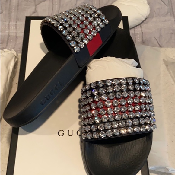 Gucci Crystal black Webb slides NWB size 40 - Picture 6 of 10